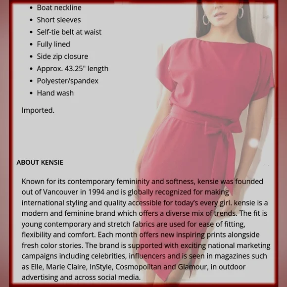 Kensie Women's Boat-Neck Faux-Wrap Blouson Midi Dress Red EUC Large - Picture 2 of 11